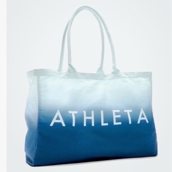 Athleta Tote Bag Gym Blue Ombre Large Canvas Shopping Bag 17.5X13 Travel Open - Picture 1 of 8
